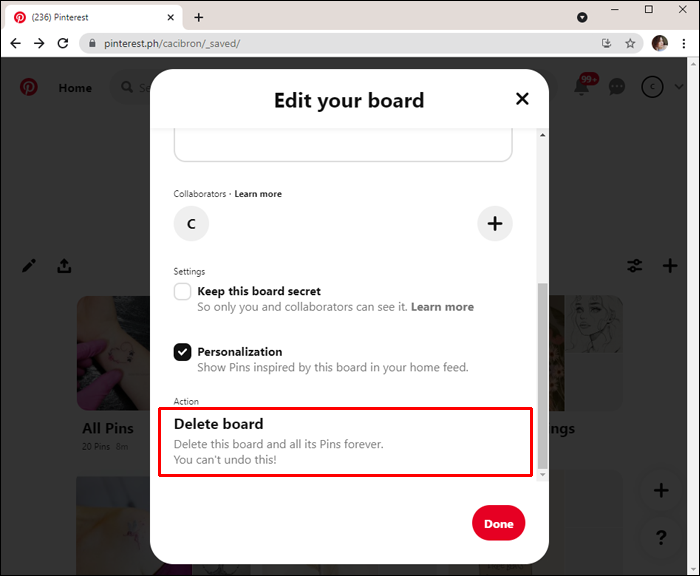 How to Unsave pins on Pinterest